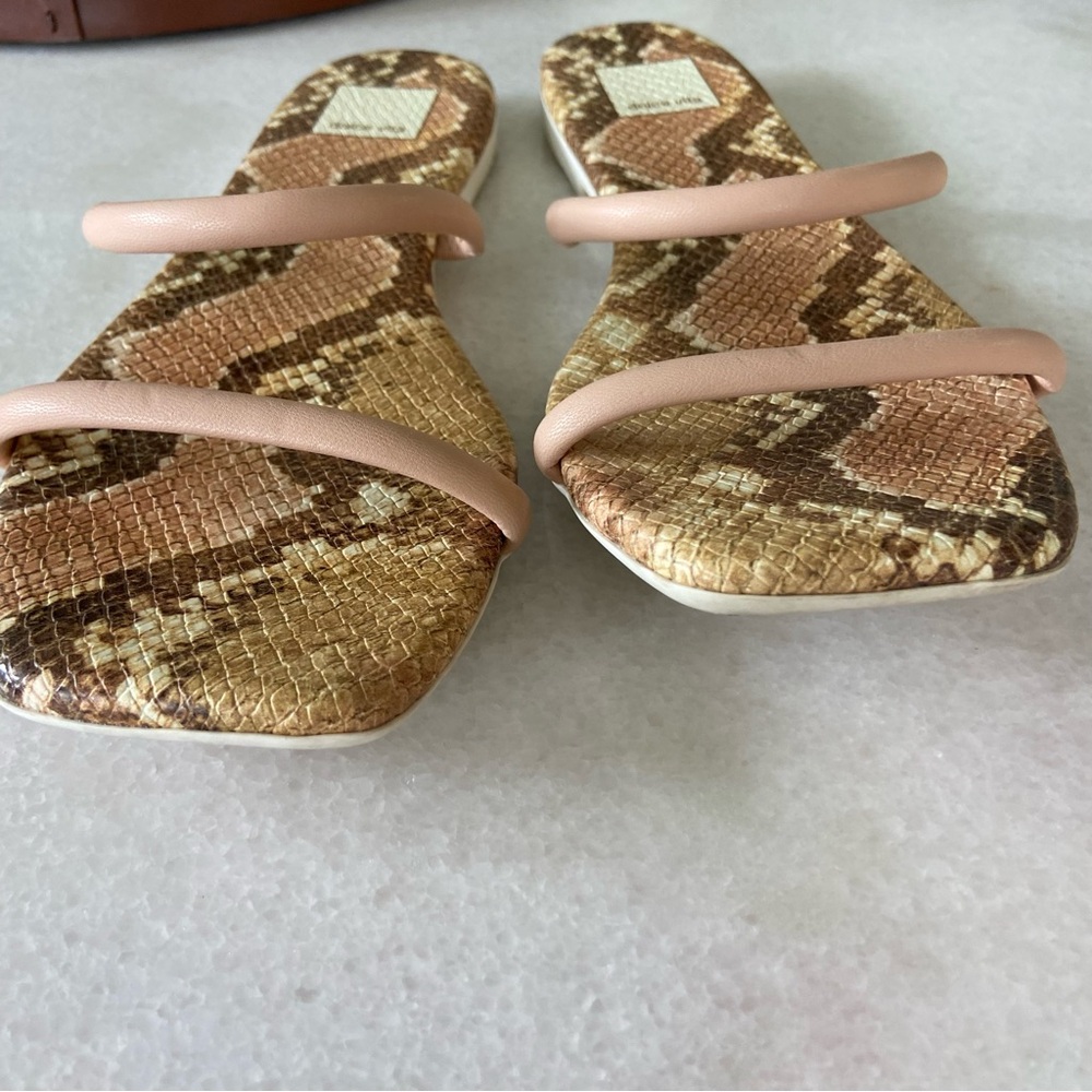 Dolce Vita Neutral Nude Snake Strappy Flat Slide Sandal 8 - Picture 5 of 6